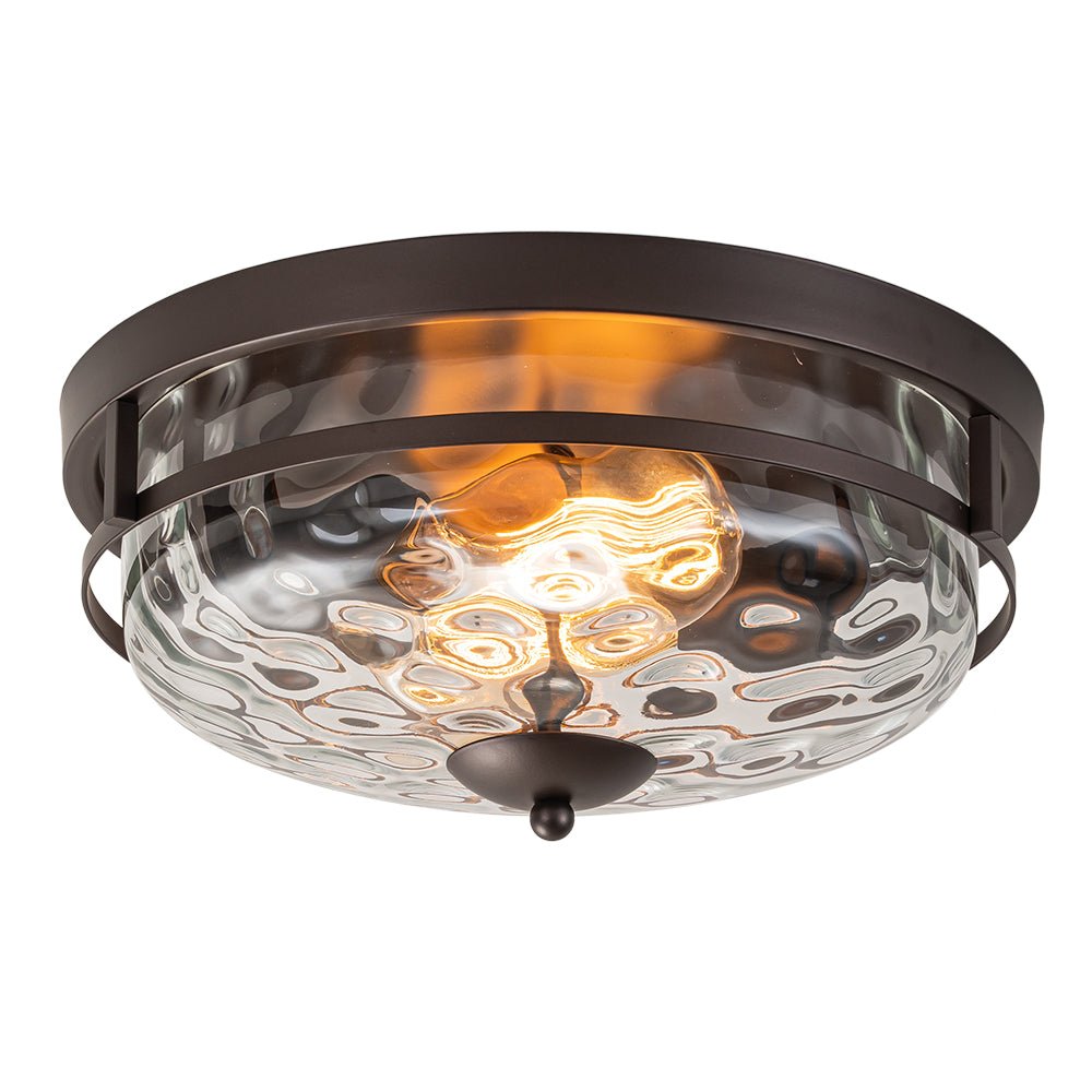 Glas-Deckenleuchte Rund Schwarz Gold Hammerschlagglas 33cm Wohnzimmer Schlafzimmer Aufputz Bauernhaus Eingang Esszimmer Badezimmer | Sansoti
