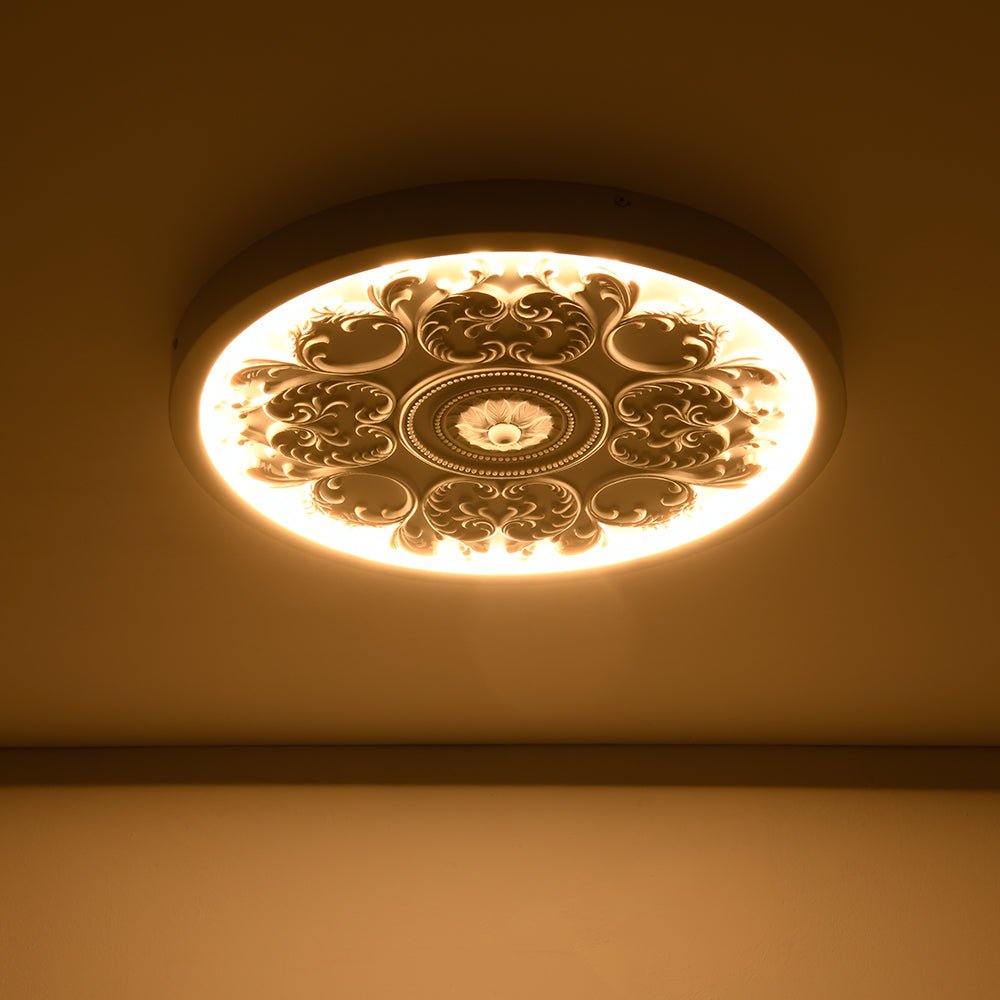 LED Ceiling Lamp Round White 48.5cm Living Room Bedroom Dimmable Classic Ornament Medallion Flush Mount Hall Bathroom | Sansoti