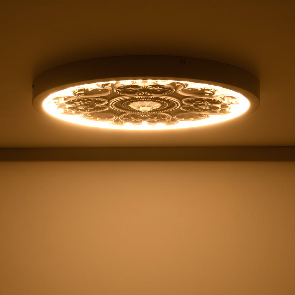 LED Ceiling Lamp Round White 48.5cm Living Room Bedroom Dimmable Classic Ornament Medallion Flush Mount Hall Bathroom | Sansoti