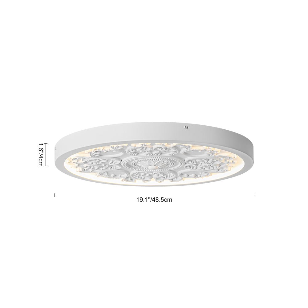 LED Ceiling Lamp Round White 48.5cm Living Room Bedroom Dimmable Classic Ornament Medallion Flush Mount Hall Bathroom | Sansoti