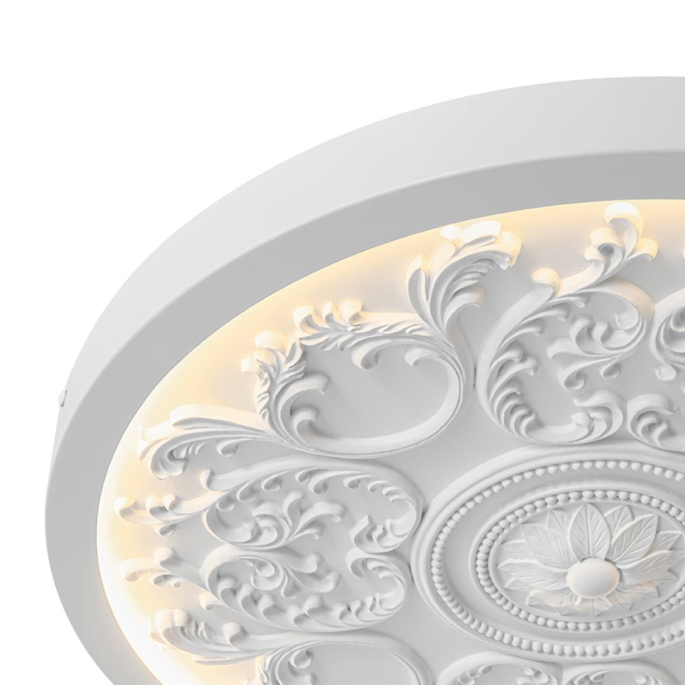 LED Ceiling Lamp Round White 48.5cm Living Room Bedroom Dimmable Classic Ornament Medallion Flush Mount Hall Bathroom | Sansoti