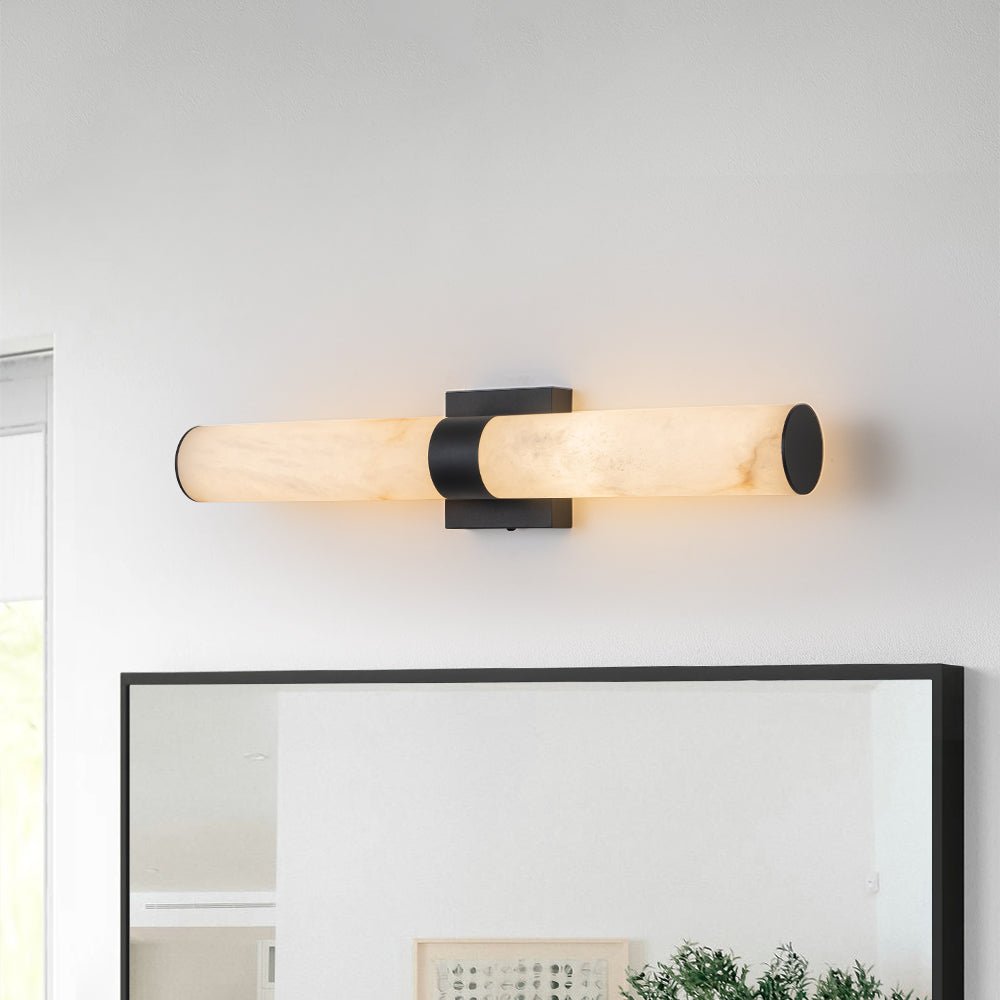 Linear LED Wall Lamp with Alabaster – Modern Bathroom Lighting in Brass or Black – 60cm Dimmable 3000K | Sansoti