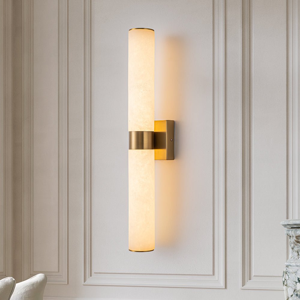 Linear LED Wall Lamp with Alabaster – Modern Bathroom Lighting in Brass or Black – 60cm Dimmable 3000K | Sansoti