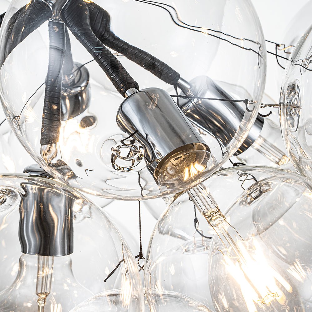 Glazen Bollen Hanglamp Cluster Chroom Wit Zwart 63cm 6 Lichts LED G125 Woonkamer Eetkamer Slaapkamer Entree Bubble Chandelier Verstelbaar | Sansoti