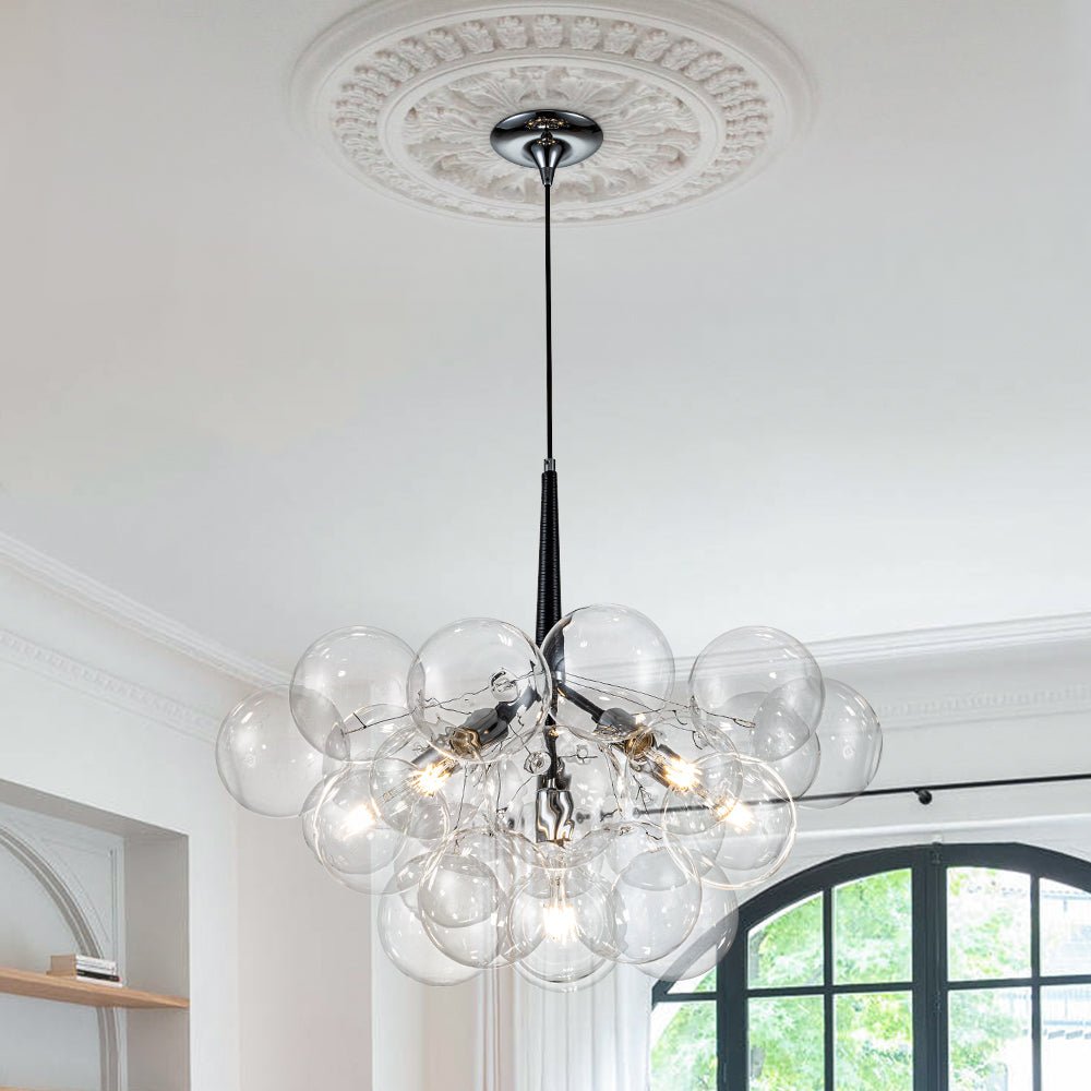Glaskugeln Hängelampe Cluster Chrom Weiß Schwarz 63cm 6-flammig LED G125 Wohnzimmer Esszimmer Schlafzimmer Eingang Bubble Kronleuchter Verstellbar | Sansoti