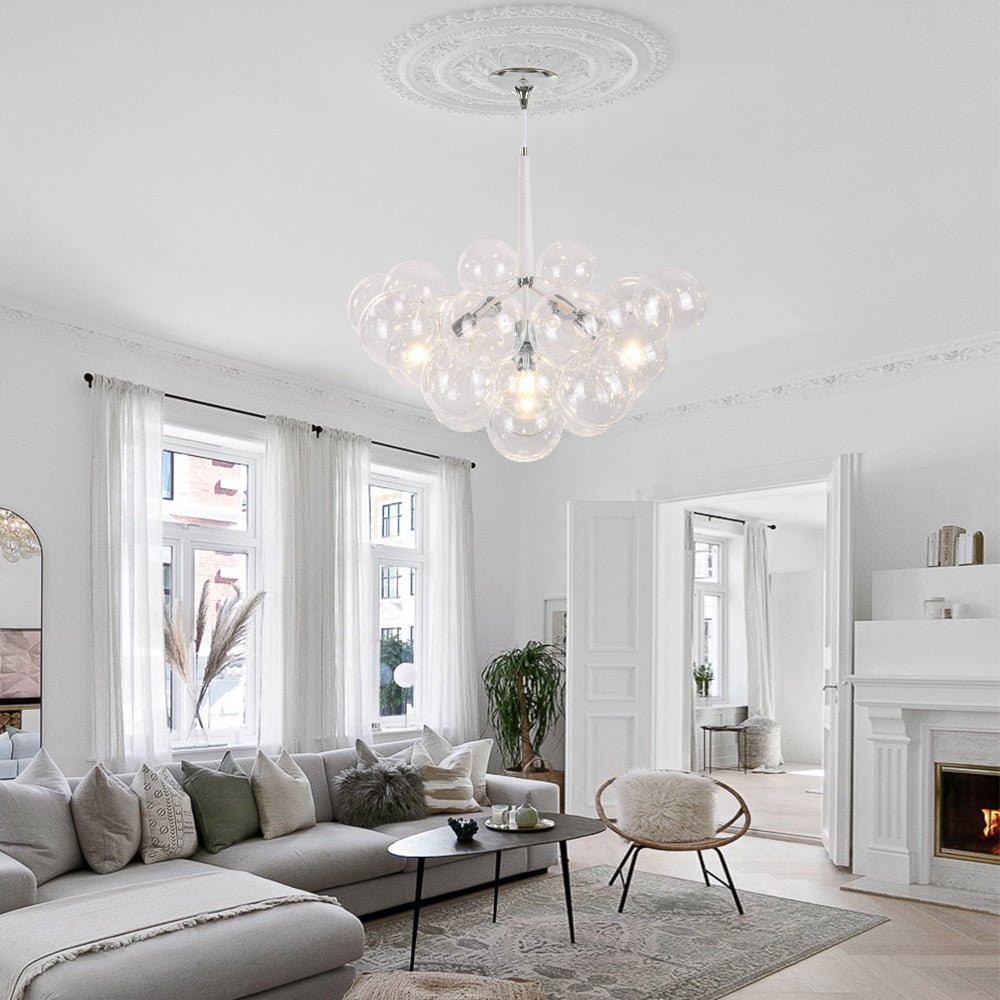 Glazen Bollen Hanglamp Cluster Chroom Wit Zwart 63cm 6 Lichts LED G125 Woonkamer Eetkamer Slaapkamer Entree Bubble Chandelier Verstelbaar | Sansoti
