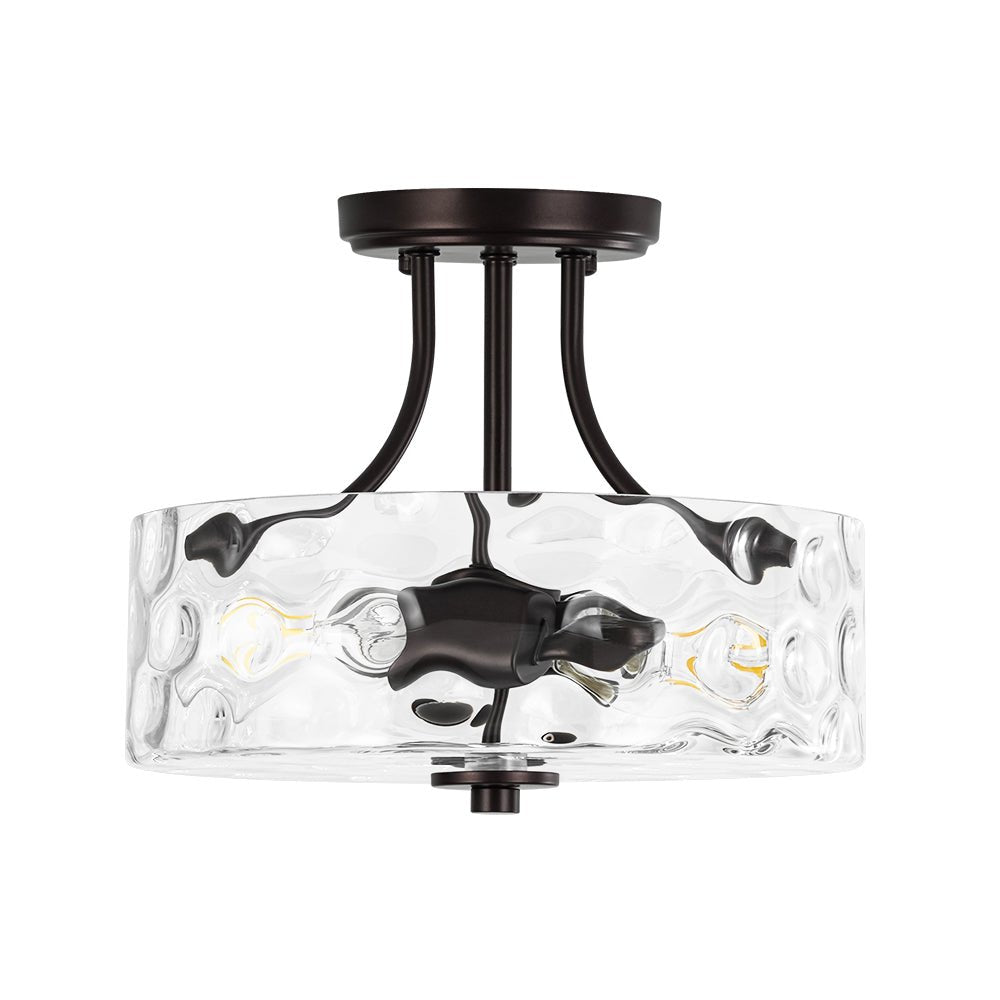 Glas-Deckenleuchte Trommel Messing 30cm 2-flammig Hammerschlagglas Wohnzimmer Esszimmer Semi-Aufputz Badezimmer Eingang Flur Schlafzimmer | Sansoti