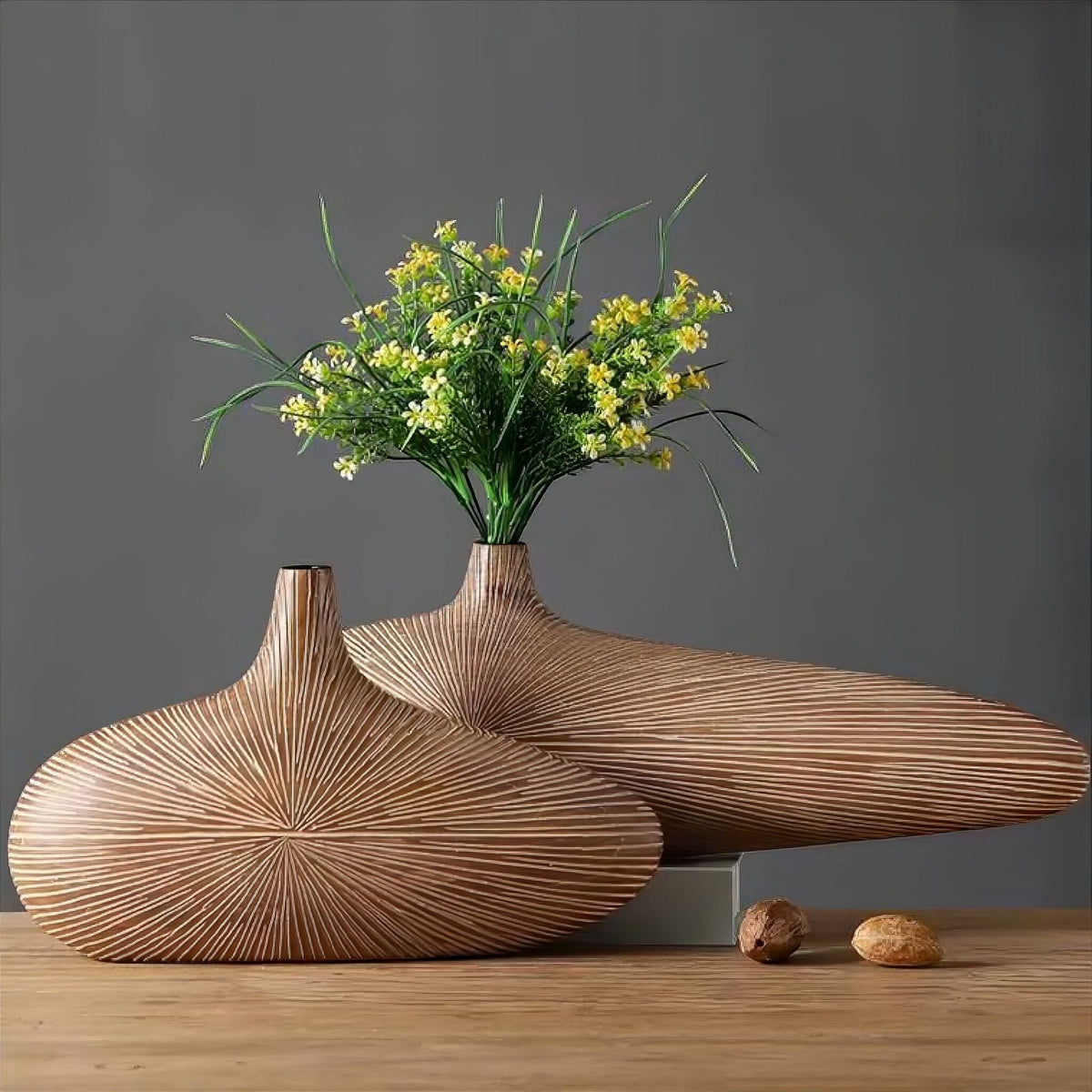 Decorative Vase Wood Look Resin Oval Living Room Table | Sansoti