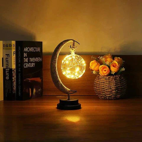 Moon Lamp with Natural Moon Craters – Decorative Table Lamp with Warm Ambient Light in Gold Blue Purple | Sansoti