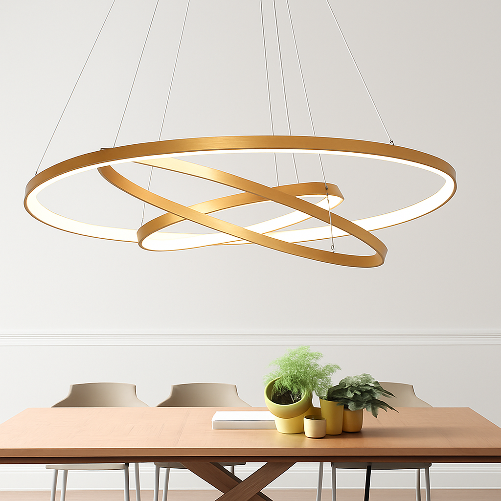 Hängelampe LED Ringe Gold Metall Wohnzimmer Esszimmer Kronleuchter Ring Kreis Hängend Deckenlampe Modernes Design Schwarz Weiß | Sansoti