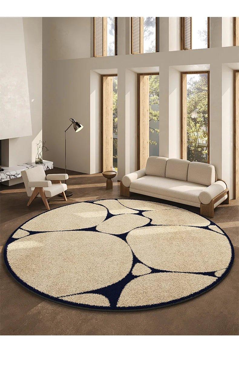 Round Area Rug Black Pattern 80-120cm Plush Non-Slip Living Room Bedroom Hall Decorative Carpet Soft | Sansoti