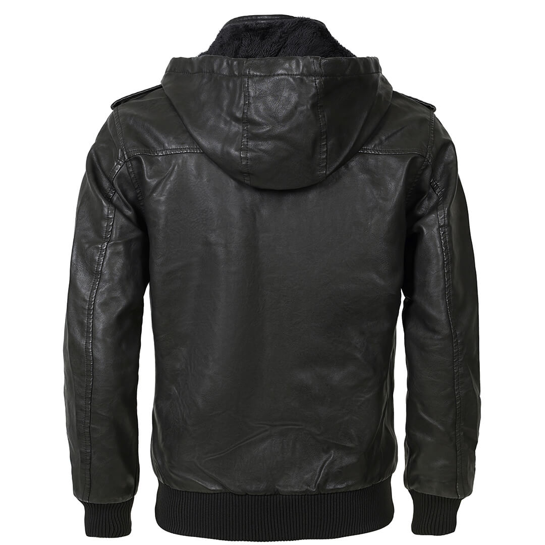Premium-Lederjacke mit abnehmbarer Kapuze Wasserabweisend Kratzfest Schwarz Herren Damen Winterjacke Warm Leder Mode | Sansoti