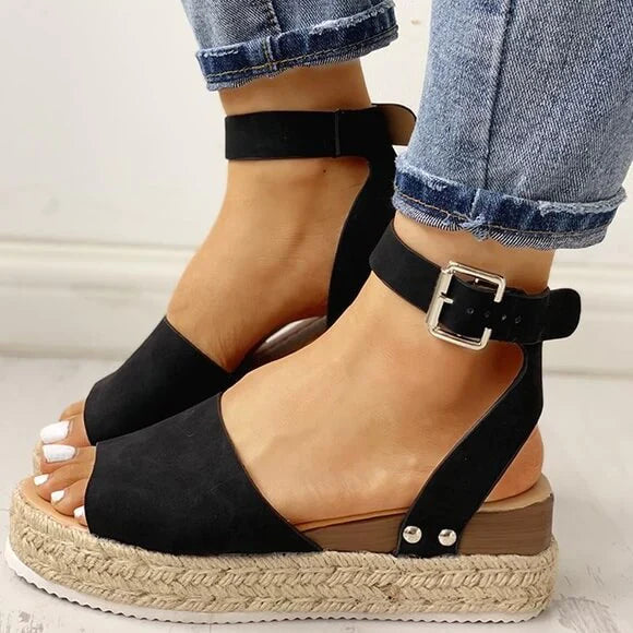 Dames Plateau Sandalen met Verstelbaar Enkelbandje | Zomerse Sleehak Schoenen met Open Teen voor Dagelijks Gebruik | Sansoti