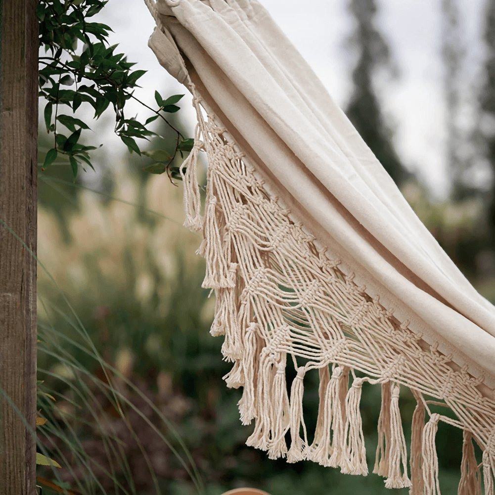 Hamac macramé fait main double en corde de coton balcon véranda jardin terrasse | Sansoti