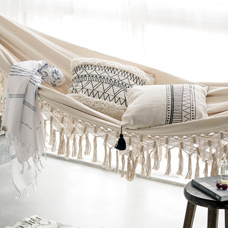 Hamac macramé fait main double en corde de coton balcon véranda jardin terrasse | Sansoti