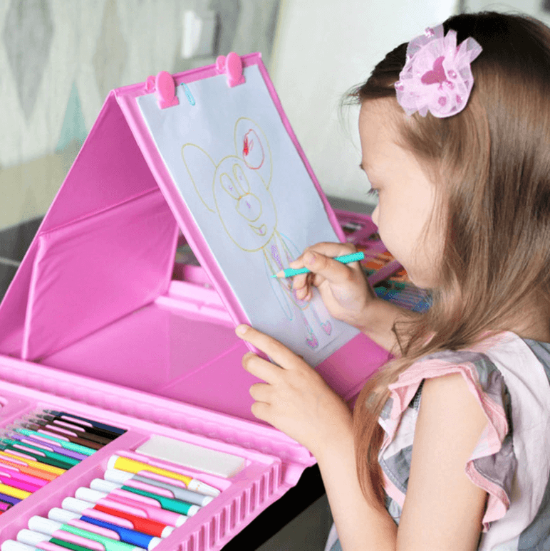 Tekenkoffer 208-delig Kleurrijk Creatief Materiaal Kinderen Kunstset Inclusief Etui Potloden Stiften | Sansoti
