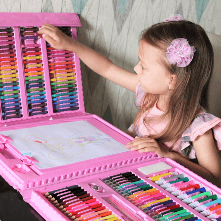 Tekenkoffer 208-delig Kleurrijk Creatief Materiaal Kinderen Kunstset Inclusief Etui Potloden Stiften | Sansoti
