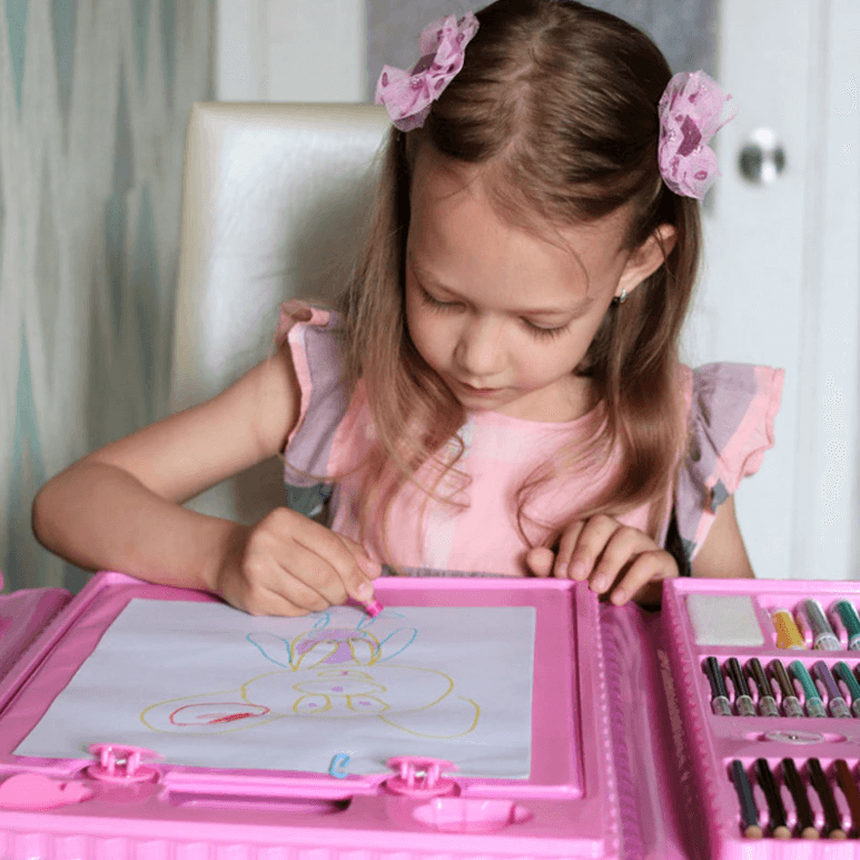 Tekenkoffer 208-delig Kleurrijk Creatief Materiaal Kinderen Kunstset Inclusief Etui Potloden Stiften | Sansoti