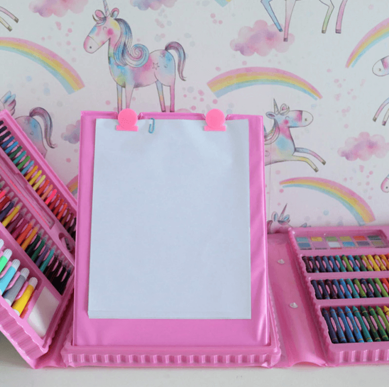 Tekenkoffer 208-delig Kleurrijk Creatief Materiaal Kinderen Kunstset Inclusief Etui Potloden Stiften | Sansoti