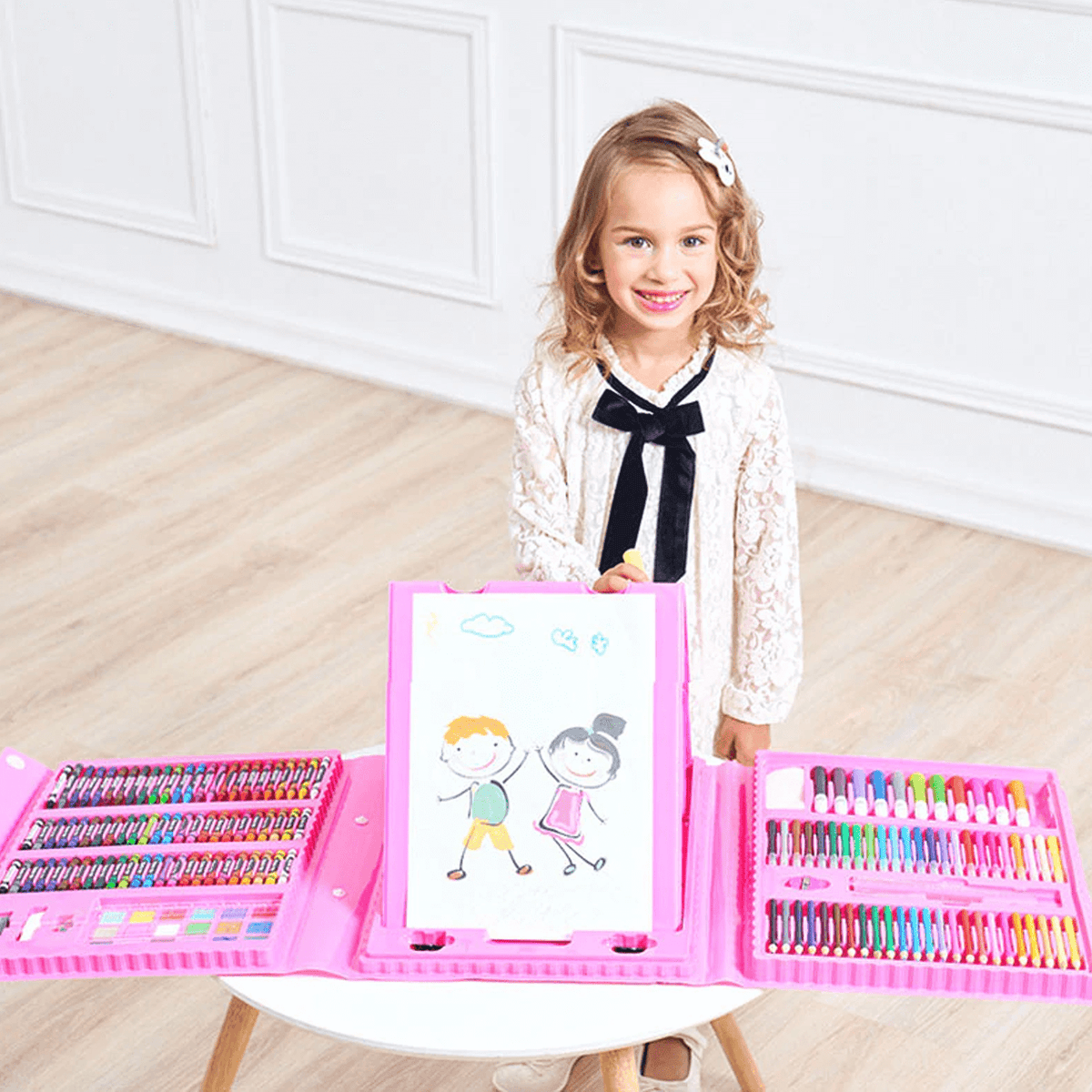 Tekenkoffer 208-delig Kleurrijk Creatief Materiaal Kinderen Kunstset Inclusief Etui Potloden Stiften | Sansoti
