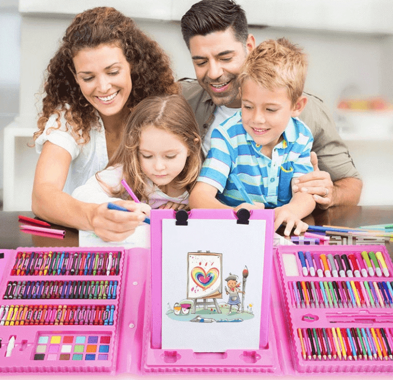 Tekenkoffer 208-delig Kleurrijk Creatief Materiaal Kinderen Kunstset Inclusief Etui Potloden Stiften | Sansoti