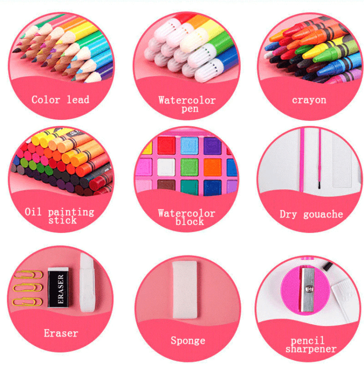 Tekenkoffer 208-delig Kleurrijk Creatief Materiaal Kinderen Kunstset Inclusief Etui Potloden Stiften | Sansoti