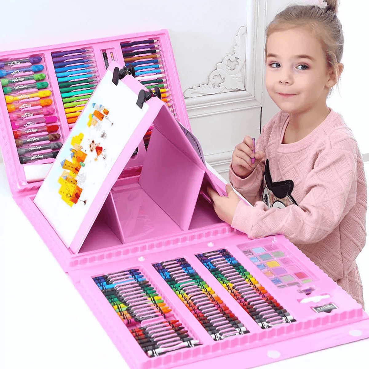 Mallette de dessin de 208 pièces, matériel créatif coloré pour enfants, kit artistique avec trousse, crayons et feutres | Sansoti