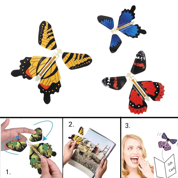 Flying Butterflies Surprise 10x12cm Wind-Up Cardboard Toy Children's Party Decoration Gift Card | Sansoti