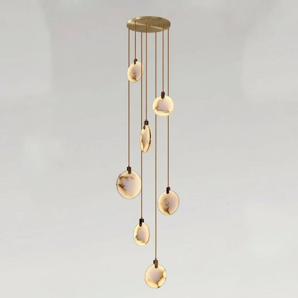 Spiralförmige Alabaster-Gold-Kronleuchter, dimmbar, für hohe Räume, Treppenhäuser, Flure, über dem Tisch, Villen und Eingangsbereiche, LED-Beleuchtung | Sansoti
