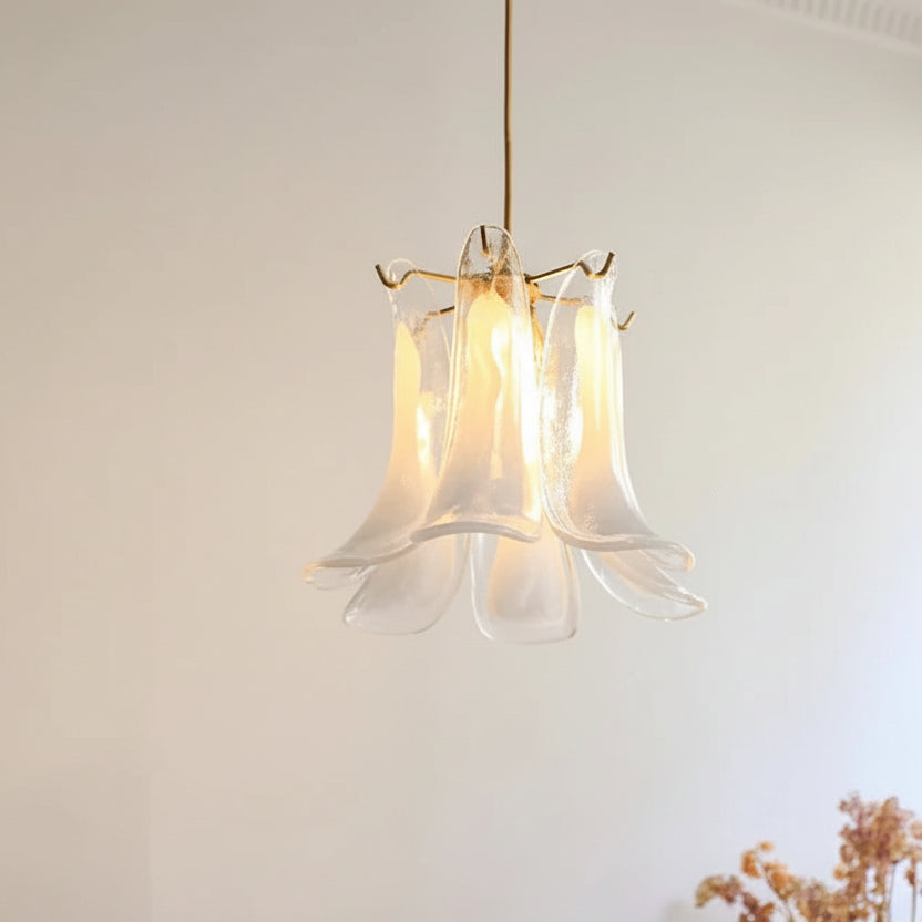 Glass Chandelier Petal Design Dimmable LED Lighting Hallway Living Room Dining Room Gold Chrome Pendant Light | Sansoti