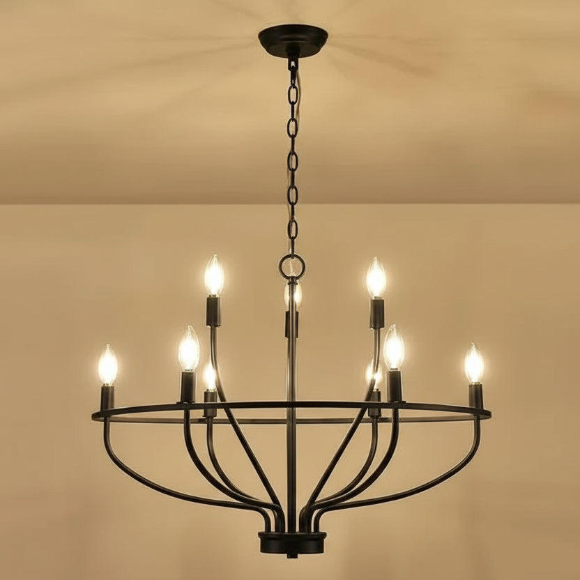 Round Metal LED Chandelier Black Gold Candleholder Style for Dining Room Living Room Hallway Bedroom Ambient Lighting | Sansoti