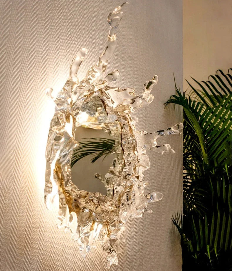 Wandlampe Spiegel mit wellenförmigem Wassereffektglas in Gold und Silber, LED-Beleuchtung für Badezimmer, Schlafzimmer und Flur, modern | Sansoti