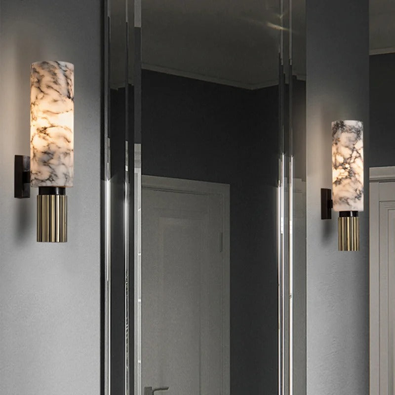 Aplique de mármol | Lujosa iluminación LED de pared de piedra natural – Luz blanca cálida o fría