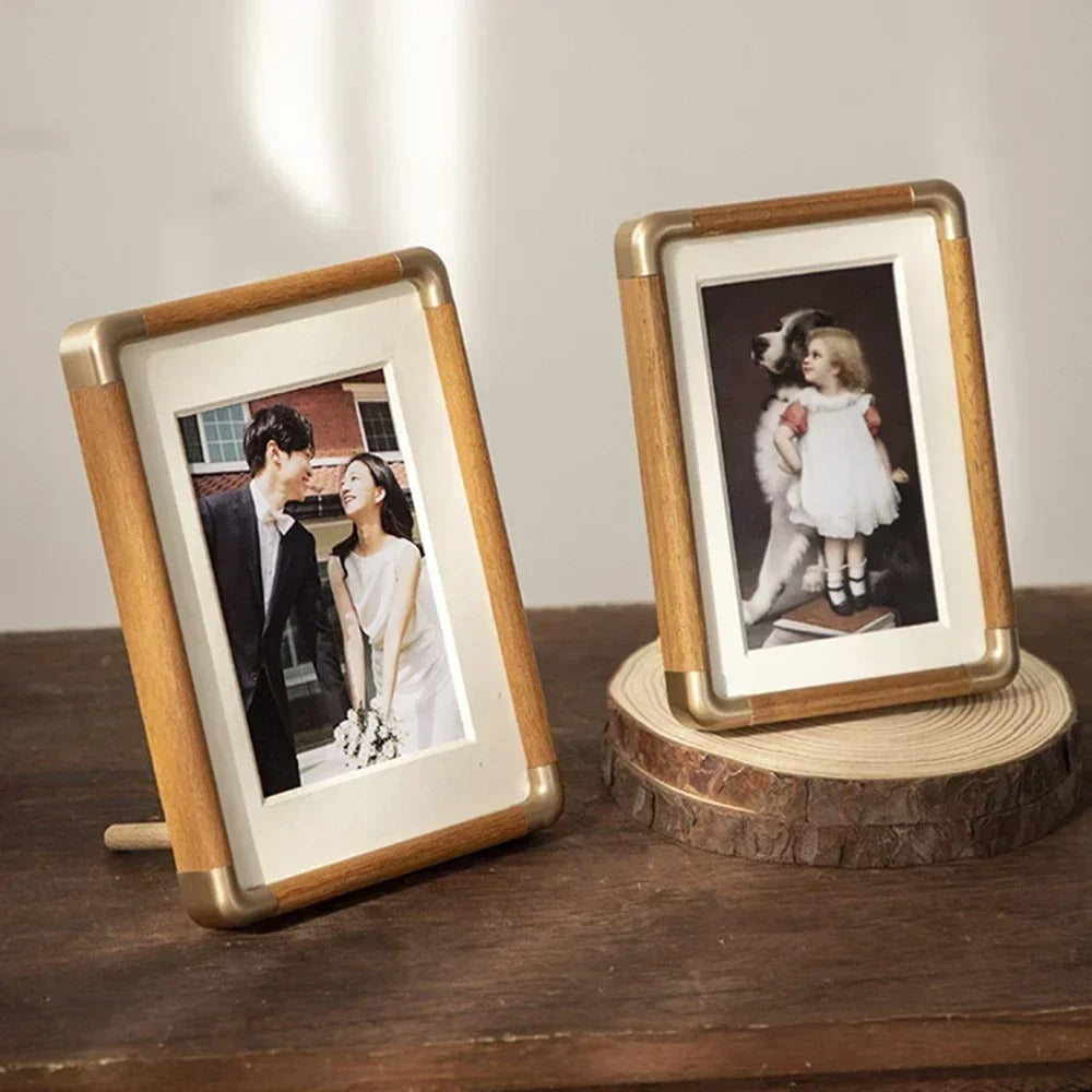 Photo Frame Wood Brass Vintage Table Model Standing Lying Multiple Sizes | Sansoti
