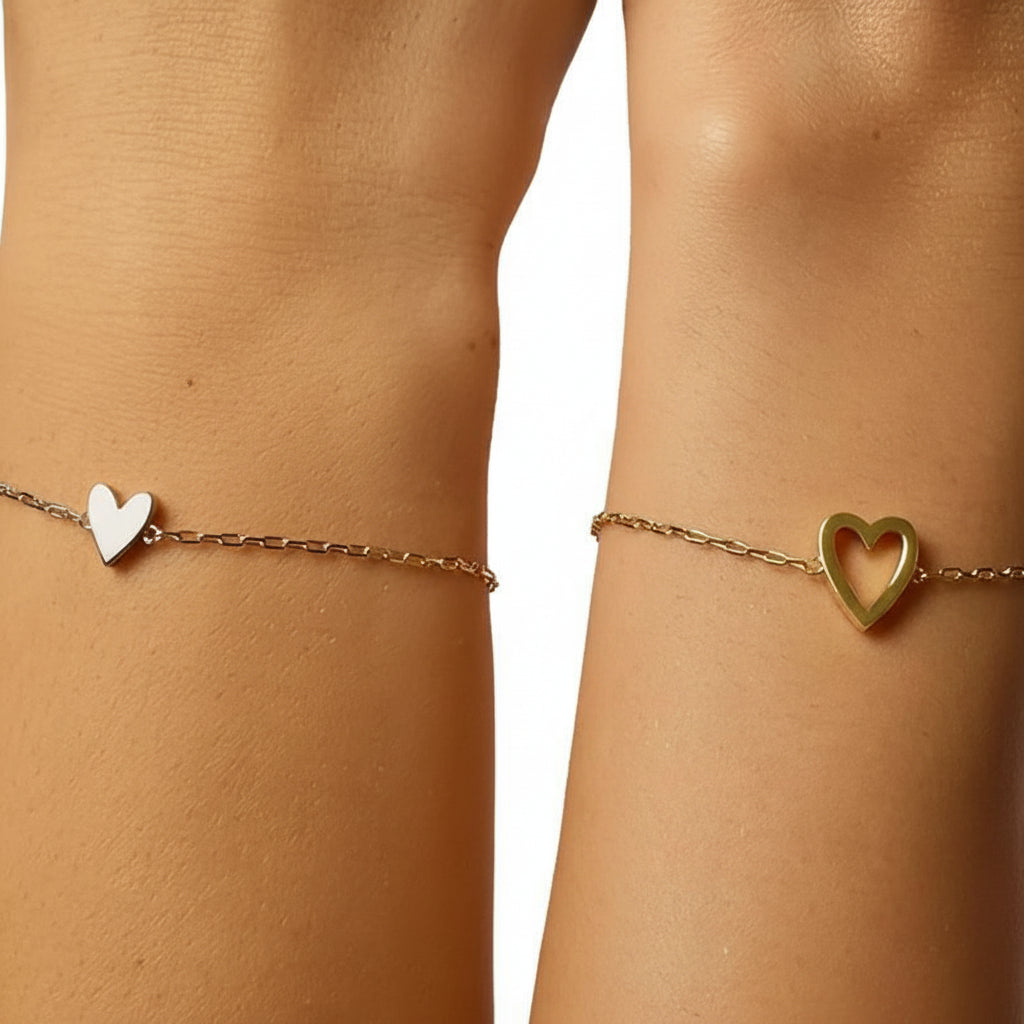 Goldene Herzarmband-Set für Mutter und Tochter - Partnerarmbänder mit symbolischem Herzanhänger - hypoallergen 14K vergoldet oder versilbert - Geschenk für Familie, Freundschaft, Geburtstag | Sansoti