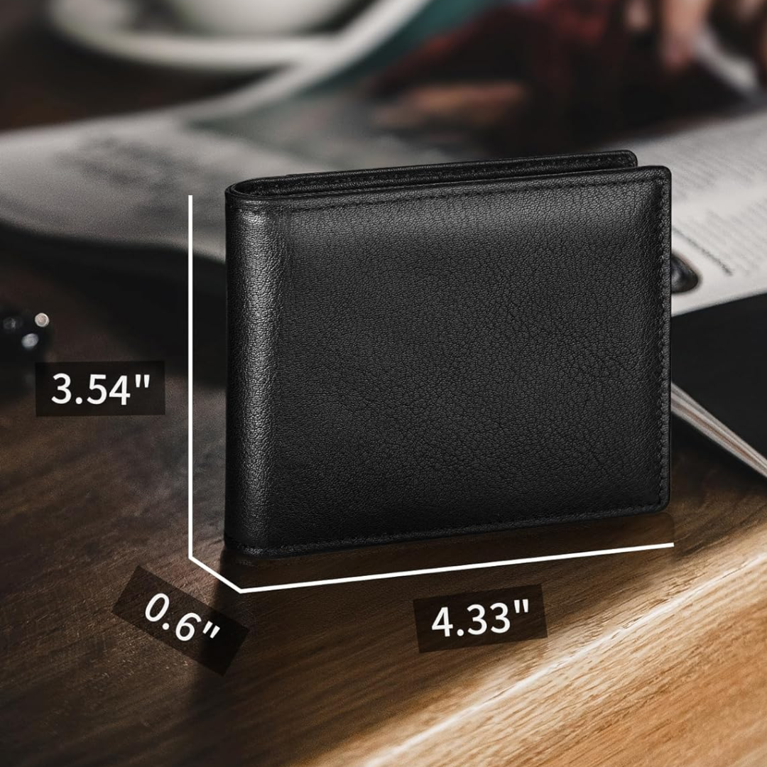 Leather Bifold Wallet with RFID Protection for Men – Compact Design 13 Card Slots Secure Payments | Sansoti