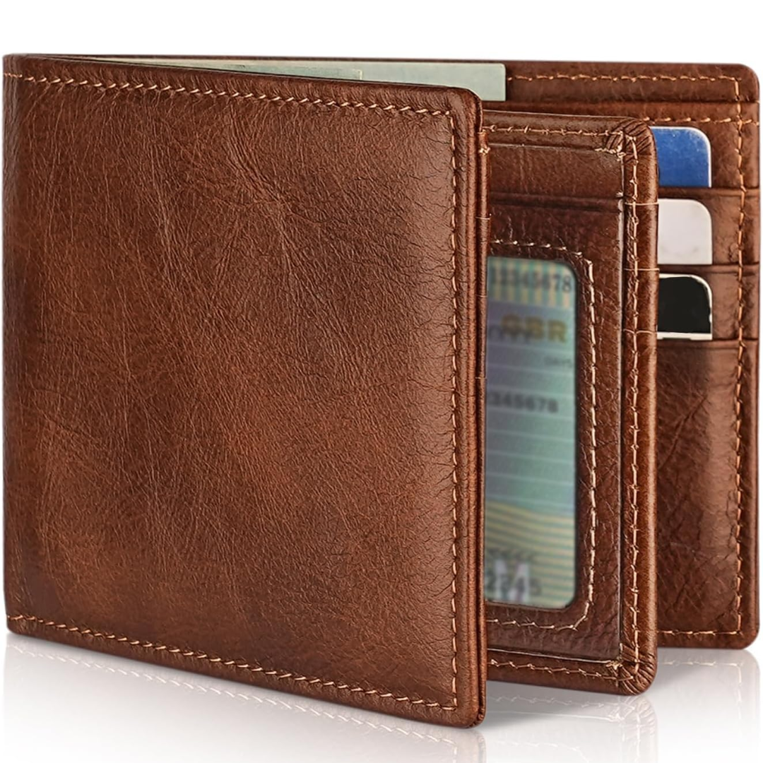 Leather Bifold Wallet with RFID Protection for Men – Compact Design 13 Card Slots Secure Payments | Sansoti