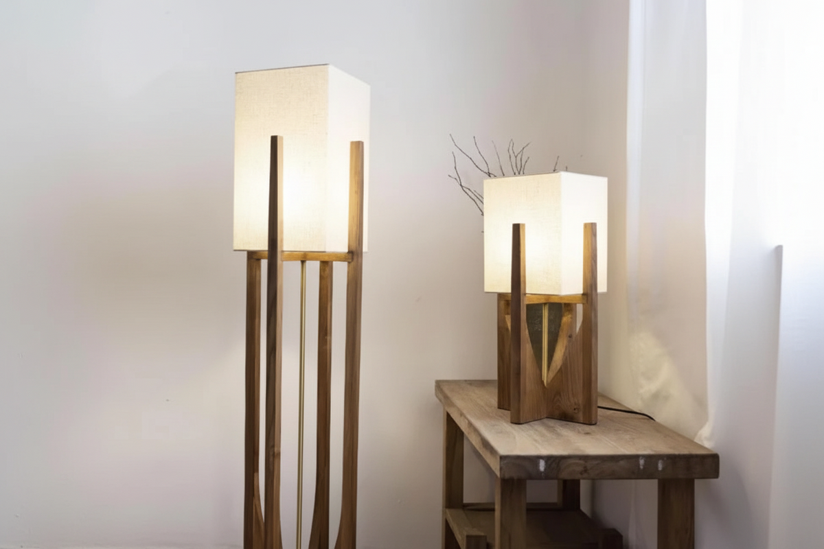 Floor Lamp Solid Wood Japandi Parchment Paper Handmade Minimalist 3 Sizes LED | Sansoti