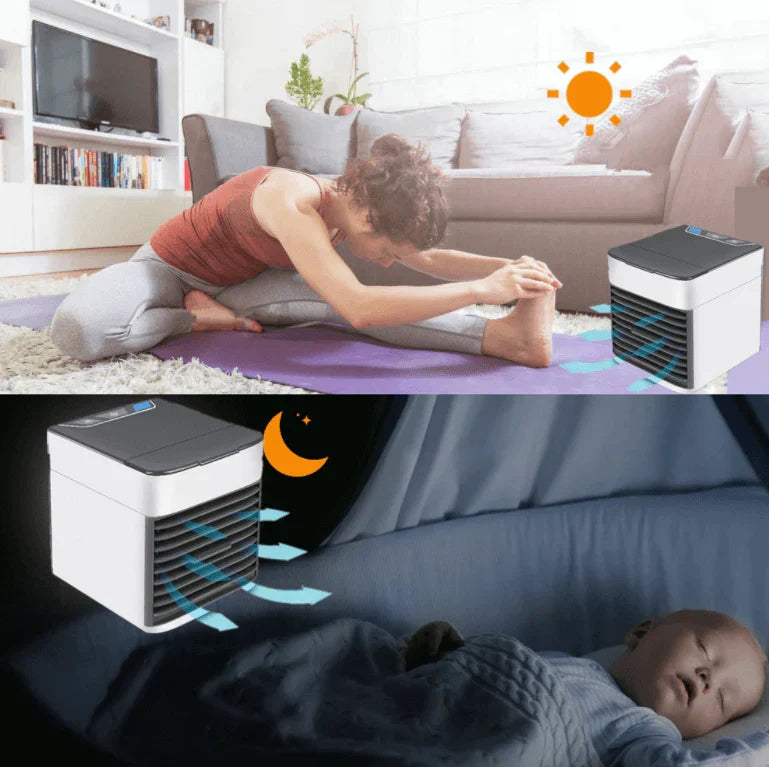 Personal USB Air Cooler Mini Air Conditioner 3 Settings Evaporative Humidifier Night Light Desk Office | Sansoti