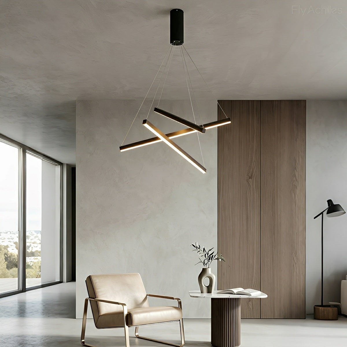 Suspension LED noire superposée à intensité variable avec télécommande, design géométrique en escalier pour le salon | Sansoti