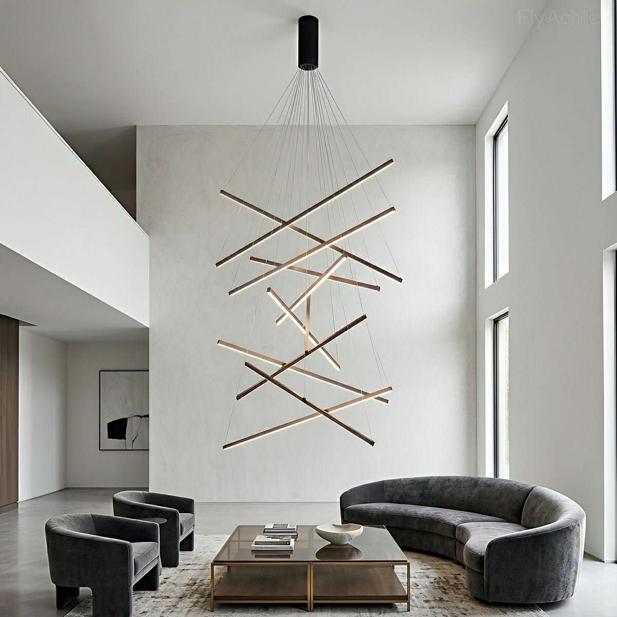 Suspension LED noire superposée à intensité variable avec télécommande, design géométrique en escalier pour le salon | Sansoti