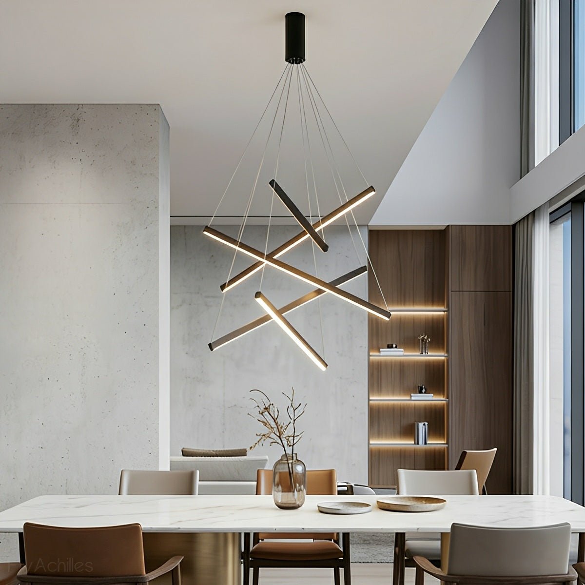 Suspension LED noire superposée à intensité variable avec télécommande, design géométrique en escalier pour le salon | Sansoti
