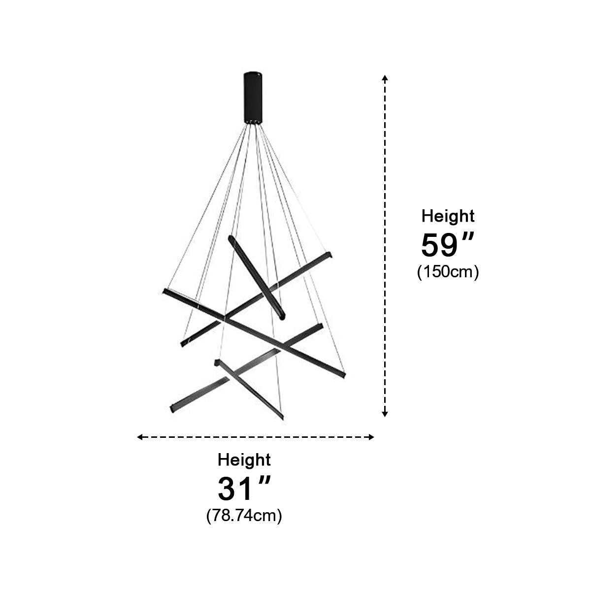 Suspension LED noire superposée à intensité variable avec télécommande, design géométrique en escalier pour le salon | Sansoti
