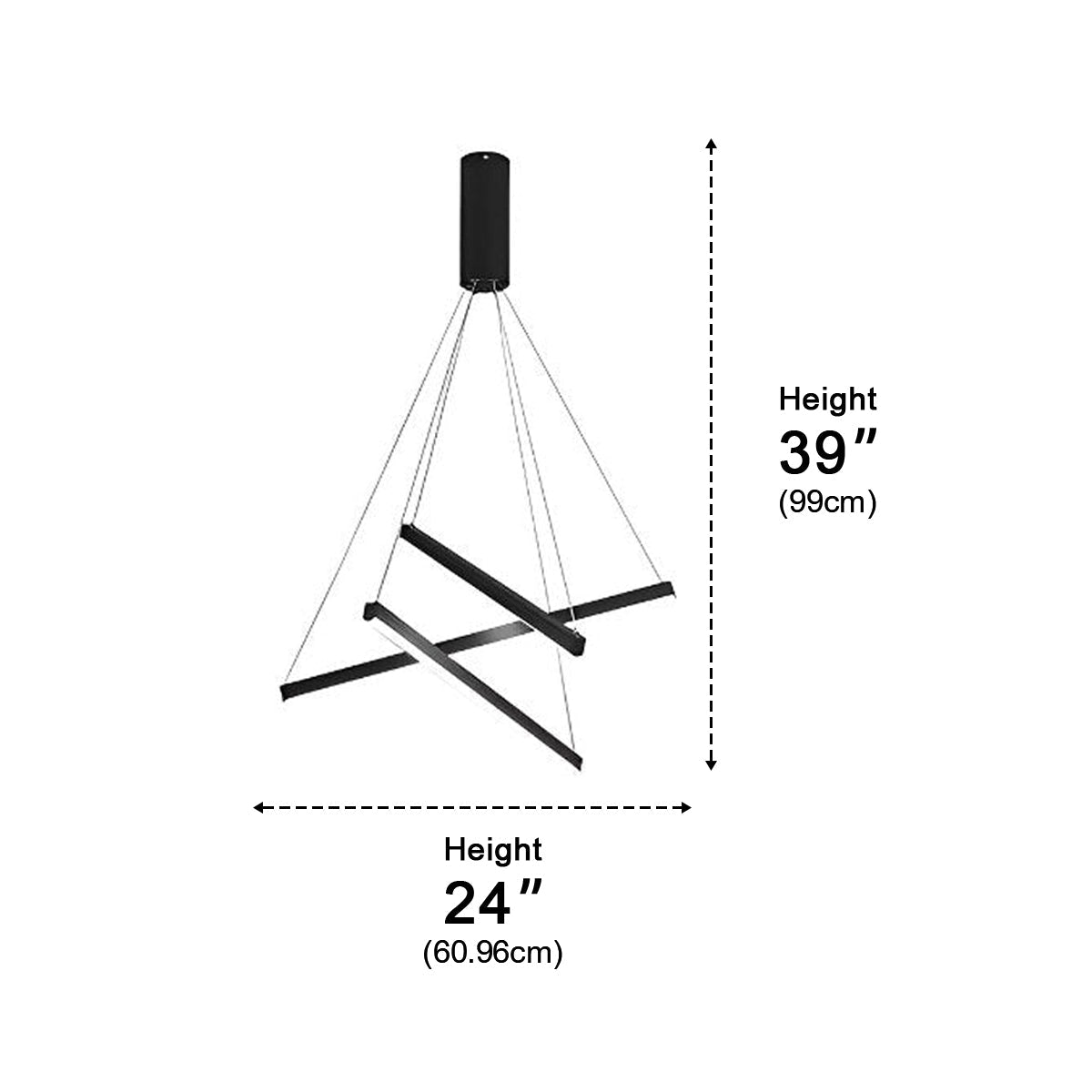 Suspension LED noire superposée à intensité variable avec télécommande, design géométrique en escalier pour le salon | Sansoti