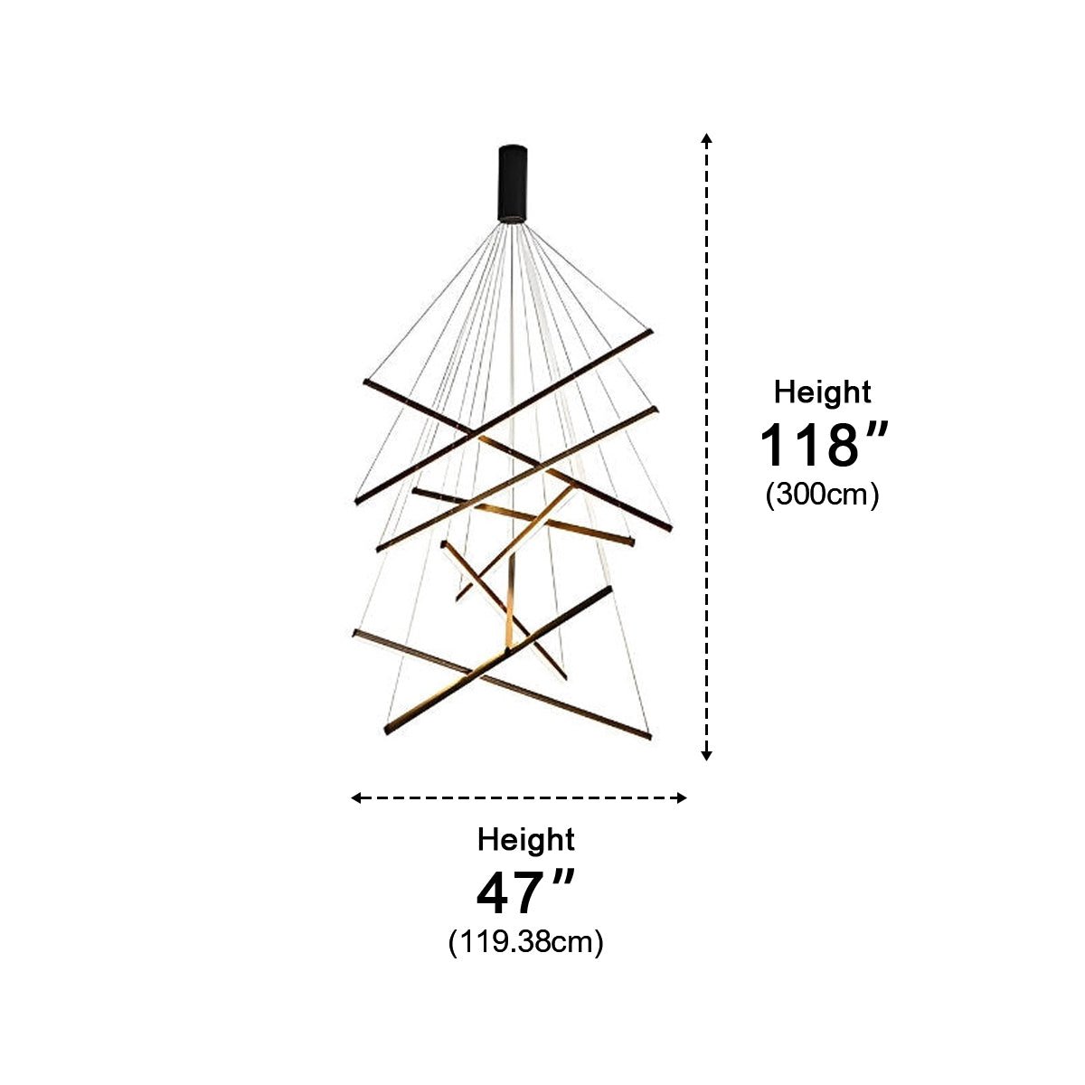 Suspension LED noire superposée à intensité variable avec télécommande, design géométrique en escalier pour le salon | Sansoti