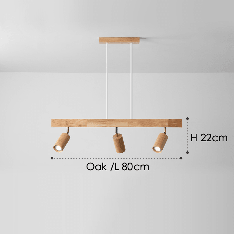 Ceiling Spotlight for Dining Table, Solid Wood Rail 45 to 120 cm with 1 to 5 Adjustable Spotlights, White, Oak or Walnut, Surface-Mounted Ceiling Light | Sansoti