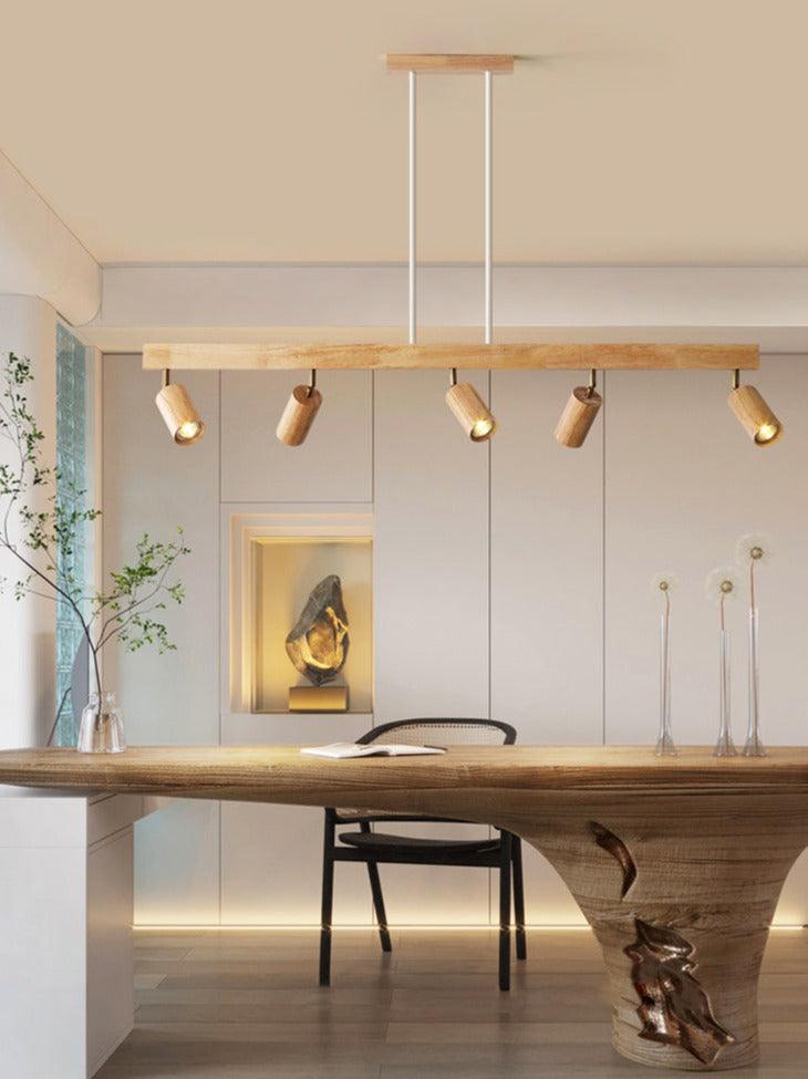 Ceiling Spotlight for Dining Table, Solid Wood Rail 45 to 120 cm with 1 to 5 Adjustable Spotlights, White, Oak or Walnut, Surface-Mounted Ceiling Light | Sansoti