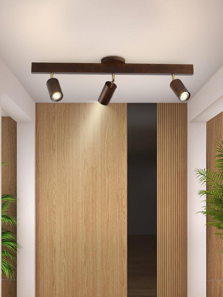 Ceiling Spotlight for Dining Table, Solid Wood Rail 45 to 120 cm with 1 to 5 Adjustable Spotlights, White, Oak or Walnut, Surface-Mounted Ceiling Light | Sansoti