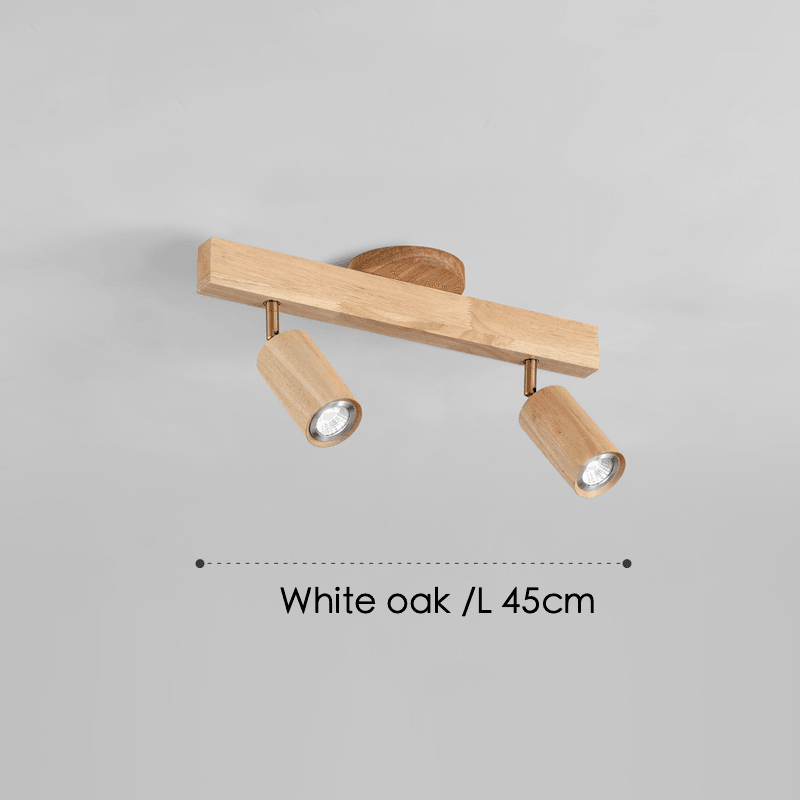 Ceiling Spotlight for Dining Table, Solid Wood Rail 45 to 120 cm with 1 to 5 Adjustable Spotlights, White, Oak or Walnut, Surface-Mounted Ceiling Light | Sansoti