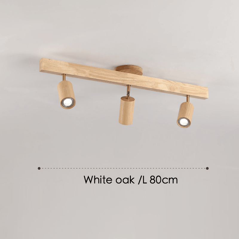 Ceiling Spotlight for Dining Table, Solid Wood Rail 45 to 120 cm with 1 to 5 Adjustable Spotlights, White, Oak or Walnut, Surface-Mounted Ceiling Light | Sansoti